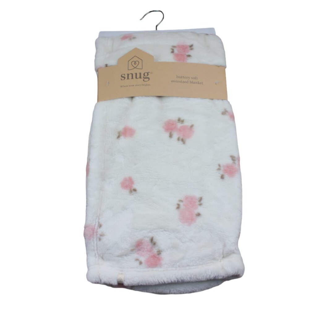 Snug Rose Baby Blanket Plush Fleece Oversized Infant Girls Ivory Pink Soft NWT